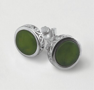 Moko Pounamu NZ Genuine Greenstone and Silver Double Koru Filigree Stud Earring Small - KER2