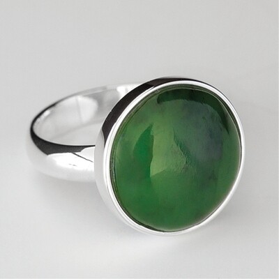 Greenstone and Silver Round Dome Unisex Ring - 57JP