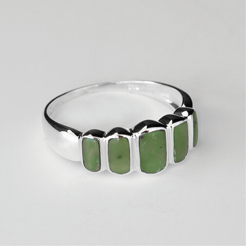 Moko Pounamu Greenstone and Silver Five Stone Ring - InlayDJ
