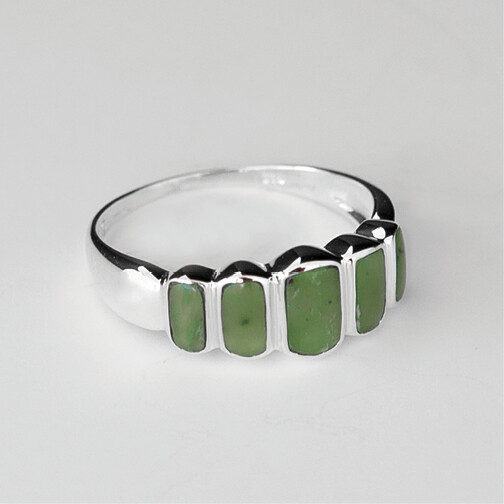 Moko Pounamu Greenstone and Silver Five Stone Ring - Inlay DJ
