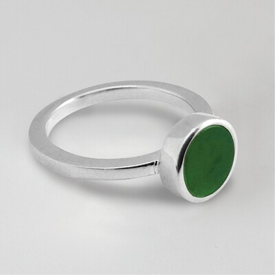 Greenstone and Silver Round Ring Sml - KRRS