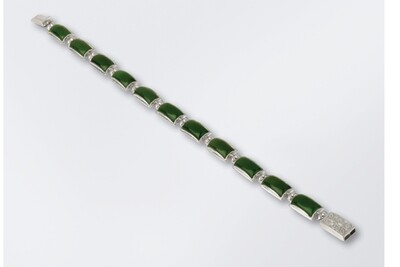 Moko Pounamu Greenstone and Silver 10 Stone Bracelet - Z660-84
