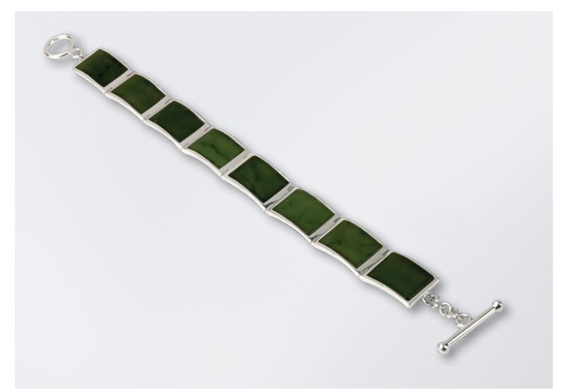 Moko Pounamu Greenstone and Silver 8 Stone  Bracelet - Z660-83