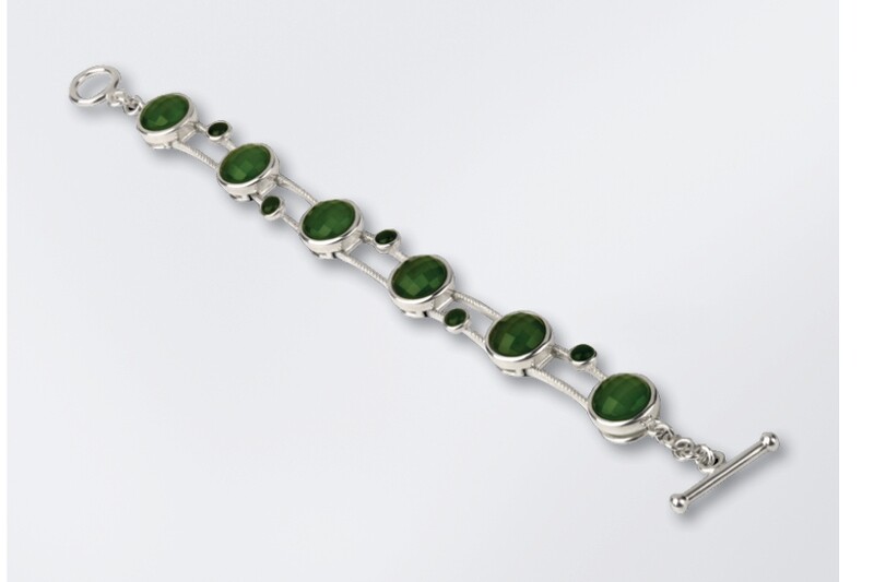 Moko Pounamu Faceted Round Greenstone and Silver Bracelet - PO1667B-A-J