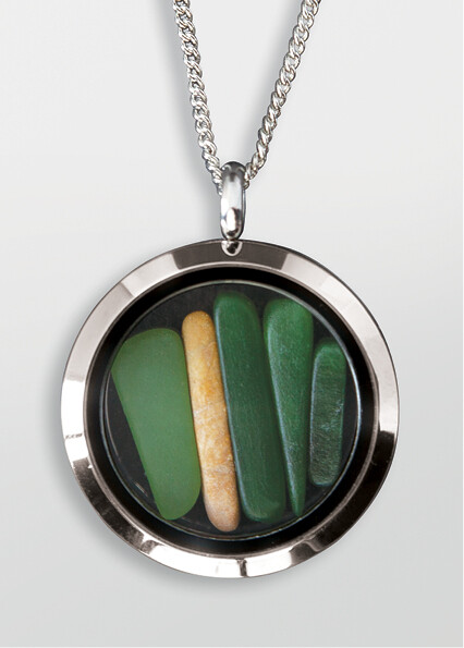 Greenstone and Stainless Steel Large Multi Stone Locket Pendant - ABV1J