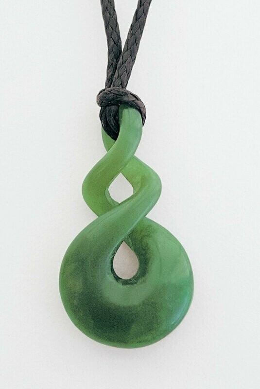 Moko Pounamu Double Pikorua (Twist) Genuine NZ Kahurangi Greenstone - Large
