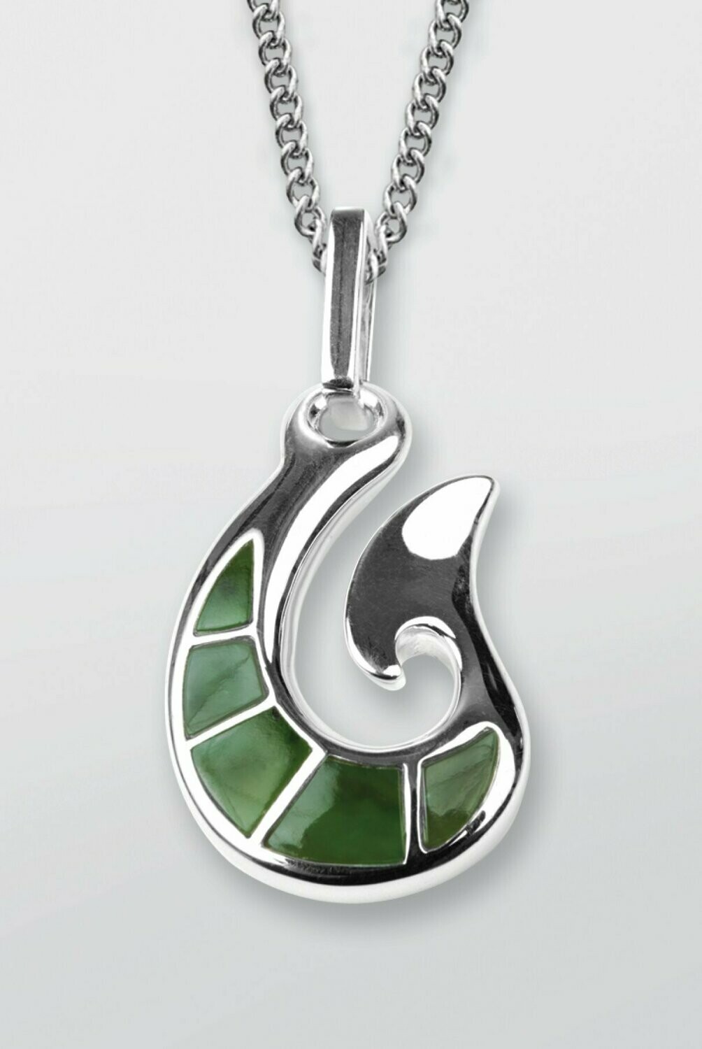 Moko Pounamu All Blacks Silver and Greenstone 5 stone Hook Pendant  - AB82JP