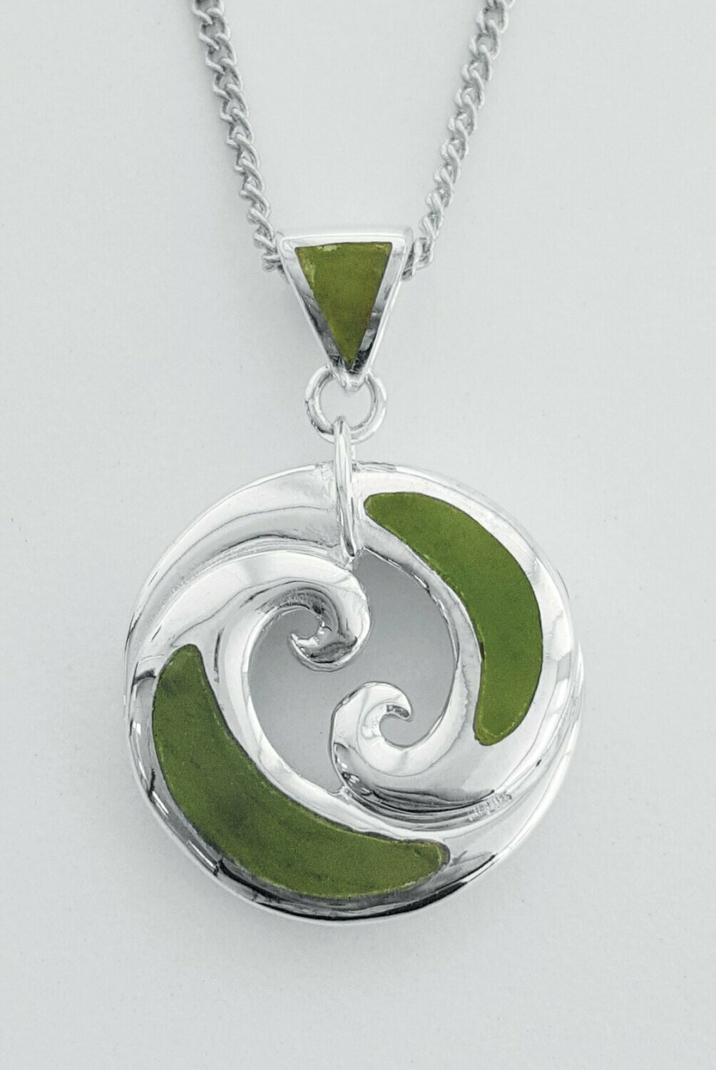 Moko Pounamu Silver and Greenstone Double Koru Pendant  - 34JP