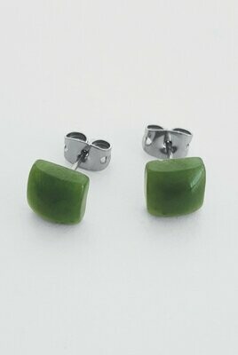 Moko Pounamu All Blacks Stainless Steel and Greenstone Square Stud Earrings - ABSS