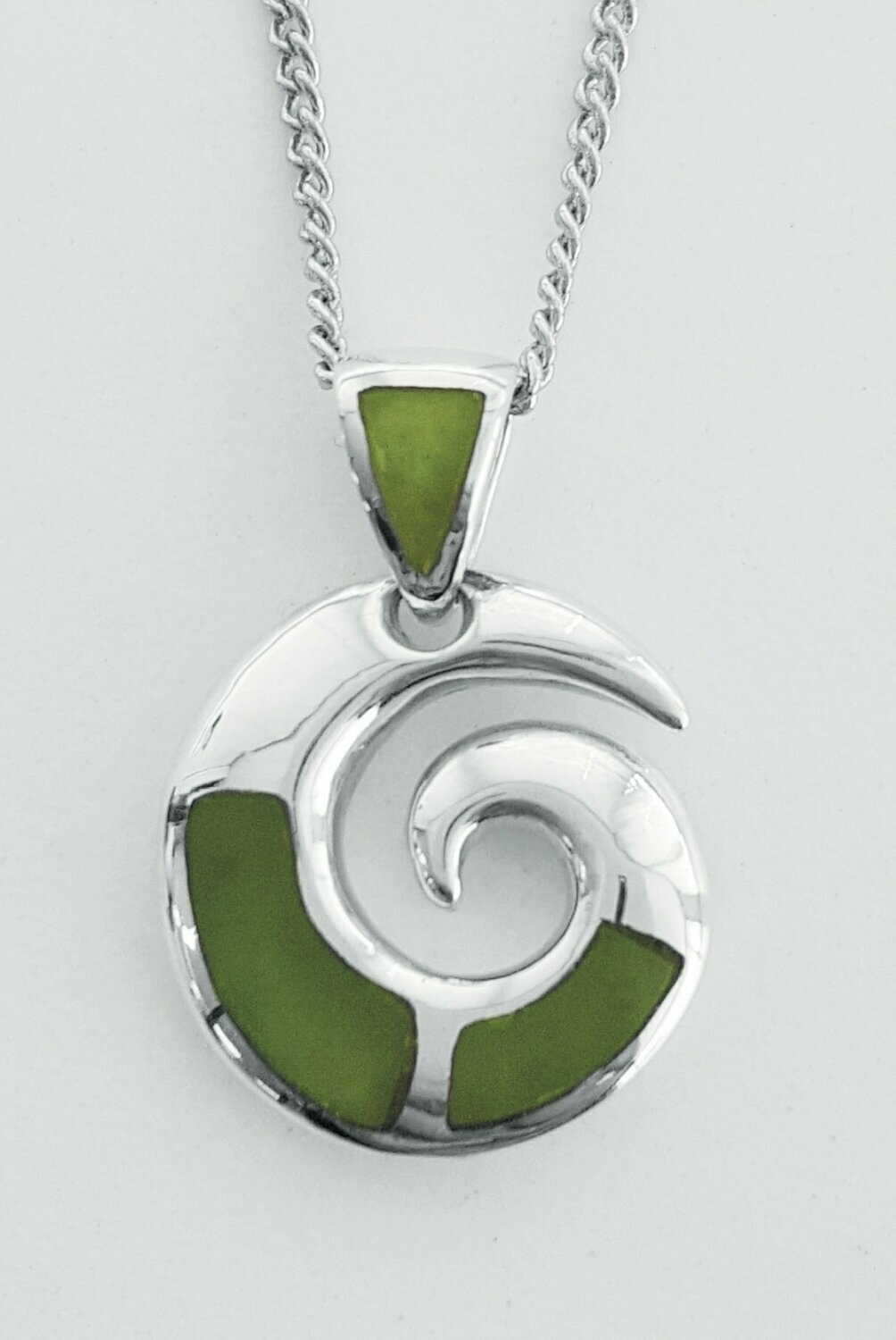 Moko Pounamu Silver and Greenstone Koru Pendant  - 24JP