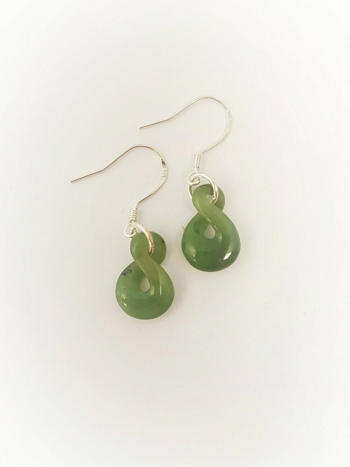 Moko Pounamu NZ Genuine Greenstone and Silver Single Twist Drop Earrings - STE1