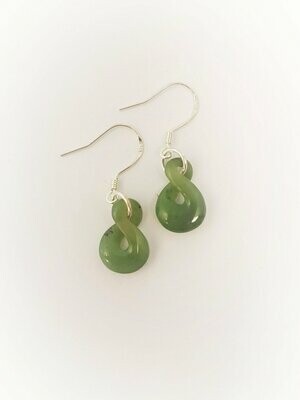 Moko Pounamu NZ Genuine Greenstone and Silver Single Twist Drop Earrings - STE1