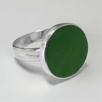 Greenstone and Silver Round Flat Unisex Ring - KRRFL