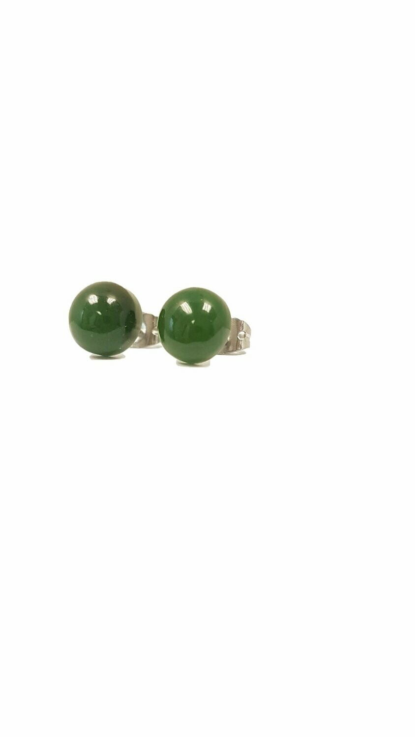 Moko Pounamu NZ Football Genuine Greenstone 8mm Round Stud Earrings NZF-ESR8