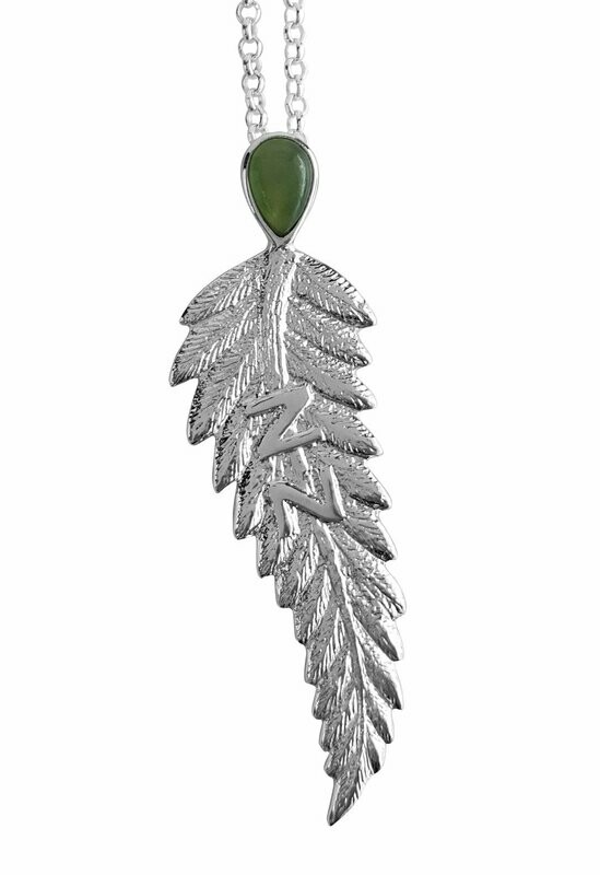Greenstone & Sterling Silver NZ Fern Pendant - 7F2