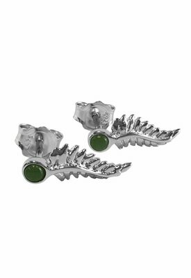 Greenstone & Stirling Silver Fern Stud Earring - 7E1