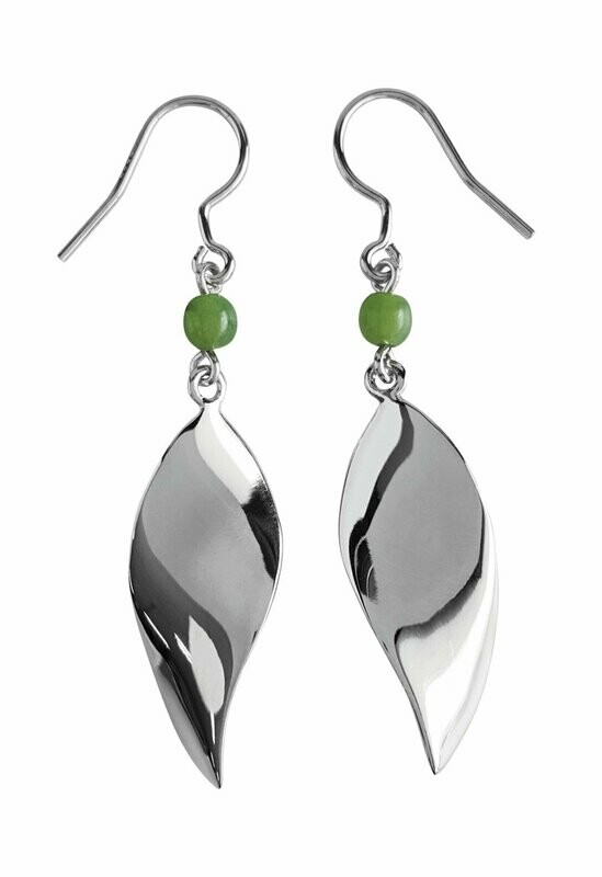 Greenstone & Sterling Silver Curled Leaf Earrings - 7E6