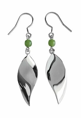 Greenstone & Stirling Silver Curled Leaf Earrings - 7E6