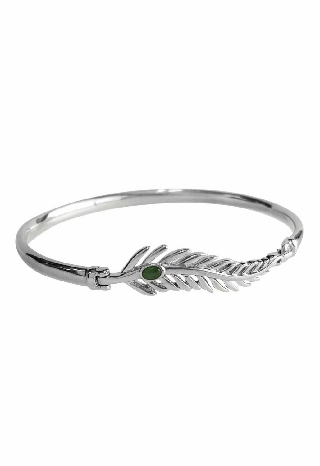 Greenstone & Stirling Silver Fern Bangle - 7B1F