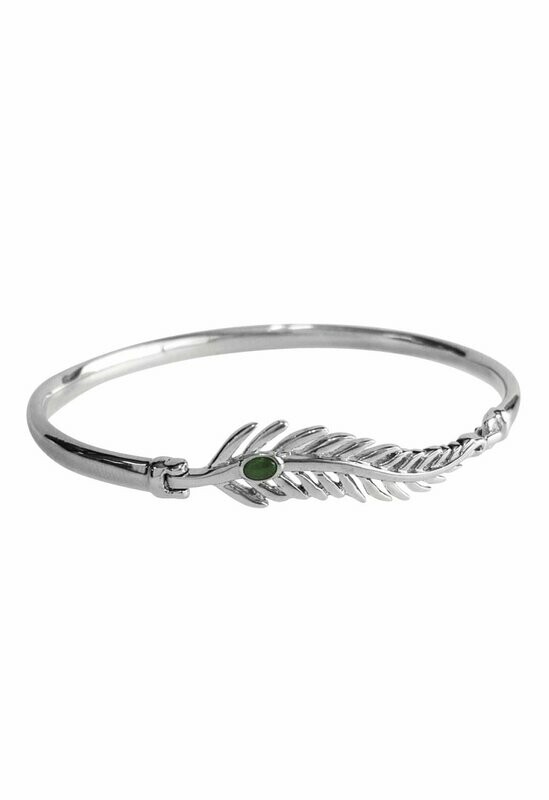 Greenstone & Sterling Silver Fern Bangle - 7B1F