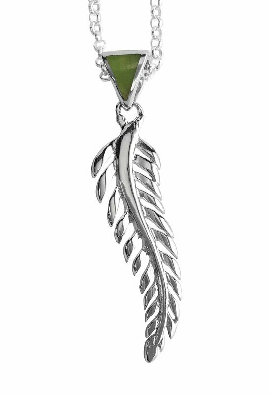 Greenstone & Sterling Silver Silver Fern Pendant - 7F3