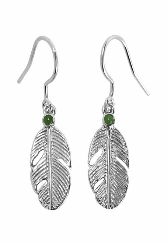 Greenstone & Sterling Silver Feather Earring - 7E5