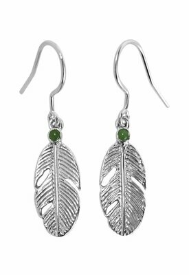 Greenstone & Stirling Silver Feather Earring - 7E5