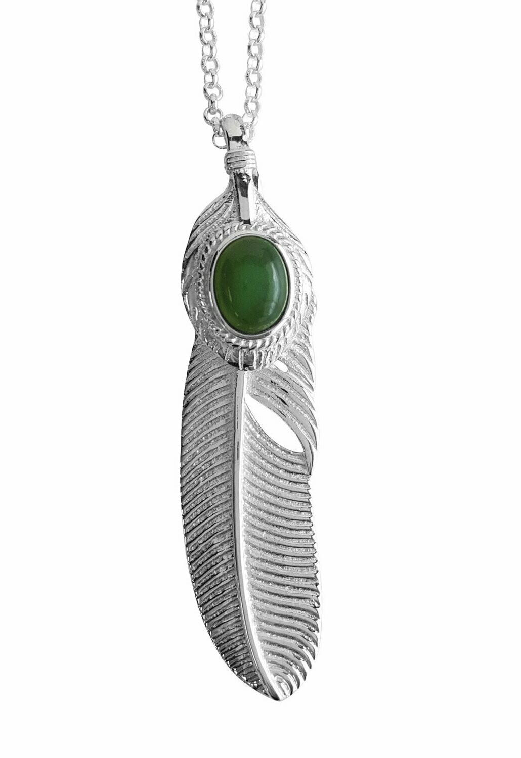 Greenstone Cab Top Sterling Silver Feather Pendant - PG18-1 - SALE Greenstone Cab Top Sterling Silver Feather Pendant - PG18-1 - SALE