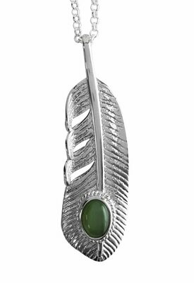 Greenstone Cab Bottom Stirling Silver Feather Pendant - PG18-2