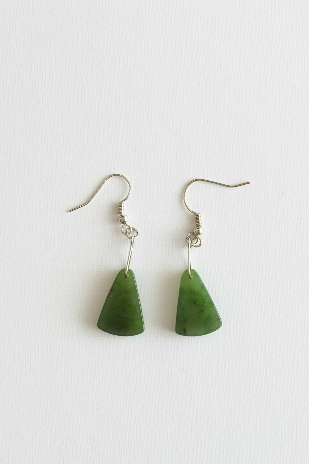 Moko Pounamu NZ Genuine Greenstone and Silver Fan Earrings 00630