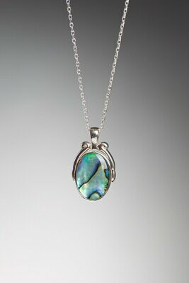 Paua and Silver Oval Pendant - 66PP