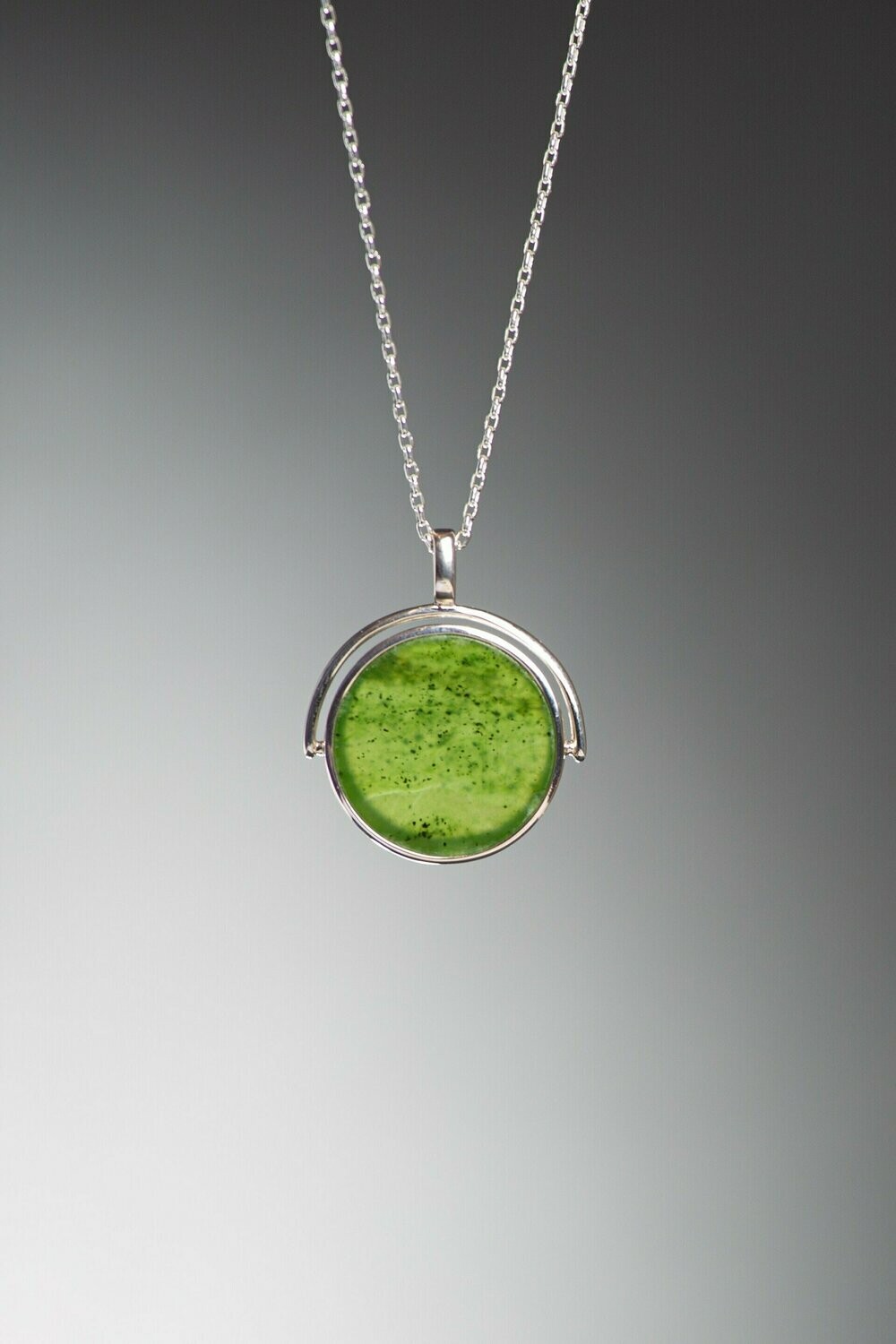 Moko Pounamu Round Greenstone and Sterling Silver  Pendant - SS1