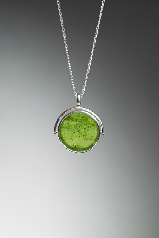 Moko Pounamu Round Greenstone and Sterling Silver  Pendant - SS1