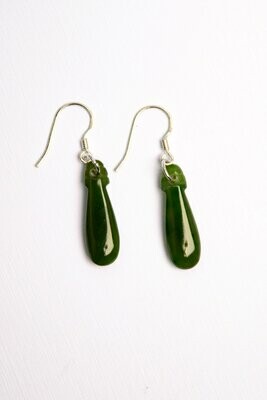 Moko Pounamu NZ Genuine Greenstone and Silver Patu Earrings 01415