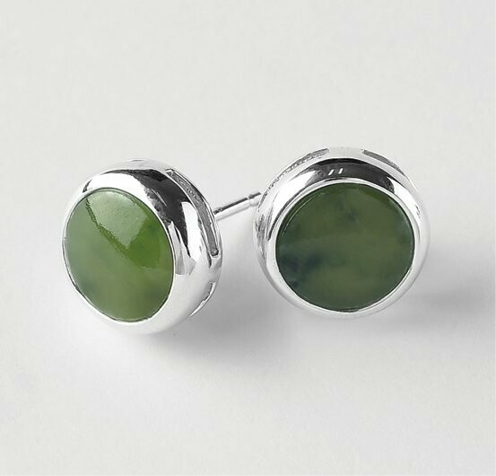 Moko Pounamu NZ Genuine Greenstone and Silver 8ml Round Stud Earrings - ES11