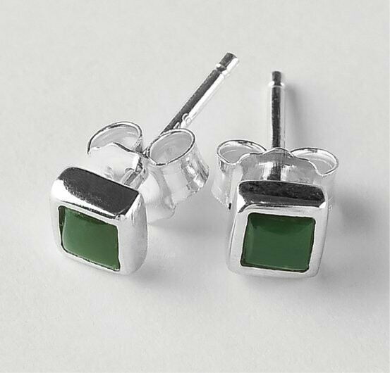 Moko Pounamu NZ Genuine Greenstone and Silver 3ml Square Stud Earrings - ES18