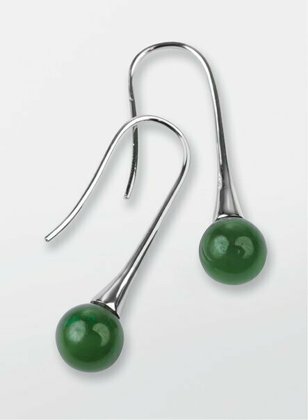 Moko Pounamu NZ Genuine Greenstone and Silver Ball Hook Earrings 070JE