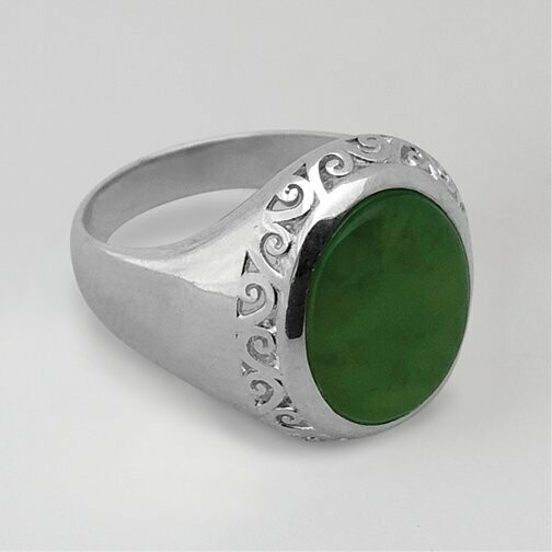 Moko Pounamu Koru Filigree Ring Greenstone and Silver  - KR1
