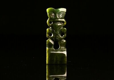 Moko Pounamu Hei Tiki Sculpture NZ Genuine Kawakawa Greenstone - Moko