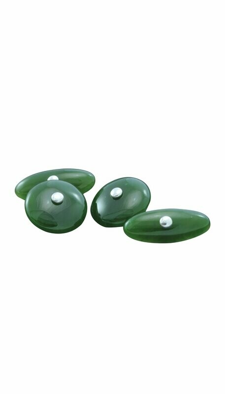 Moko Pounamu NZ Genuine Greenstone and Sterling Silver Round Cufflinks - CL3S