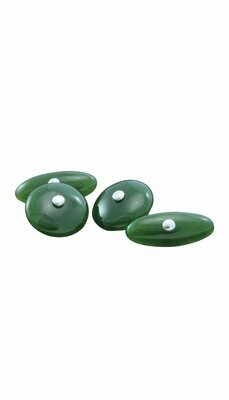 Greenstone and Sterling Silver Round Cufflinks - CL3S