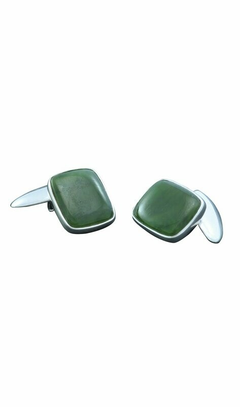 Moko Pounamu NZ Genuine Greenstone and Sterling Silver Square Cufflinks - CL7S