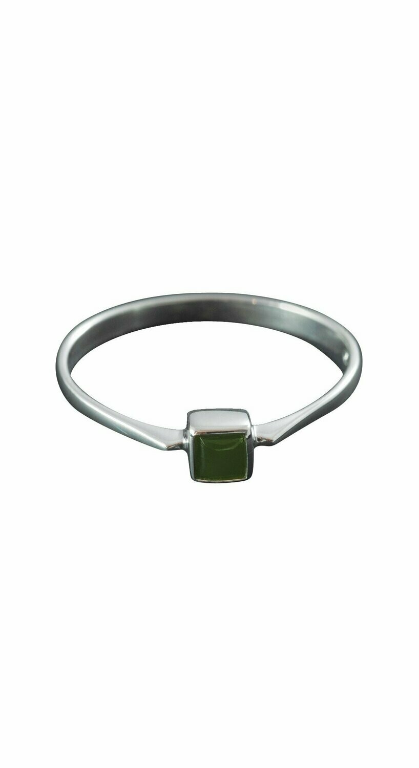 Moko Pounamu NZ Genuine Greenstone and Sterling Silver 3mm Square Stacker Ring - AM4RS