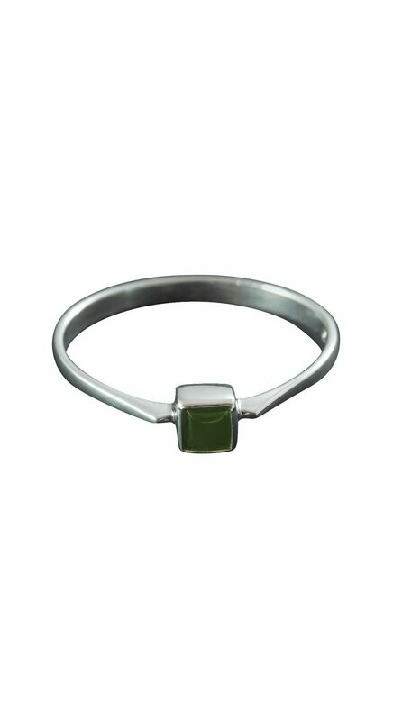 Moko Pounamu NZ Genuine Greenstone and Sterling Silver 3mm Square Stacker Ring - AM4RS
