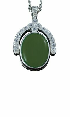 Greenstone, Black Jade and Silver with White Sapphire Pendant Lrg - P37S