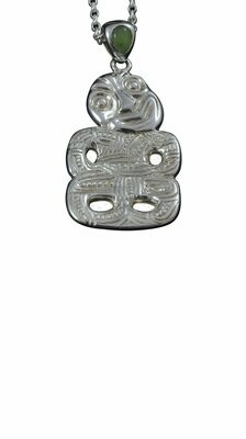 Greenstone and Sterling Silver Tiki Pendant - T1S