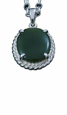 Greenstone and Sterling Silver Oval Cabochon Pendant - P34S