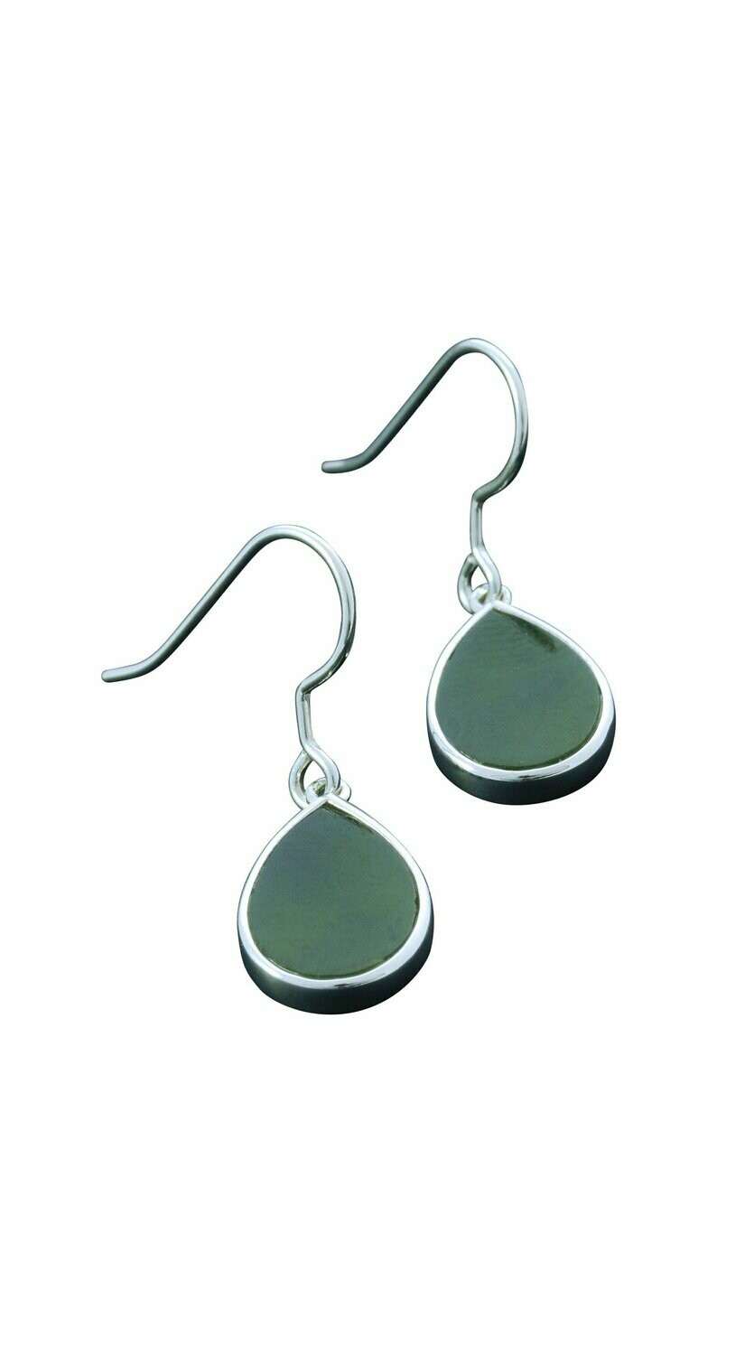 Moko Pounamu Teardrop Greenstone and Sterling Silver  Earrings - ES31S