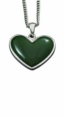 Moko Pounamu Greenstone & Sterling Silver Heart Pendant - H2S