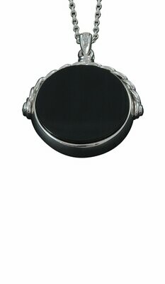 Moko Pounamu NZ Genuine Greenstone, Black Jade  and Sterling Silver Reversible Pendant Lrg - P41S